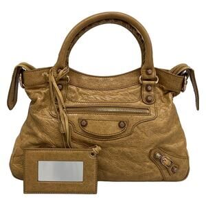 BALENCIAGA The Giant Town Handbag Brown Leather